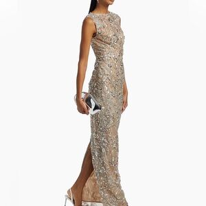 Bronx and Banco long sequined floral embroidery gown